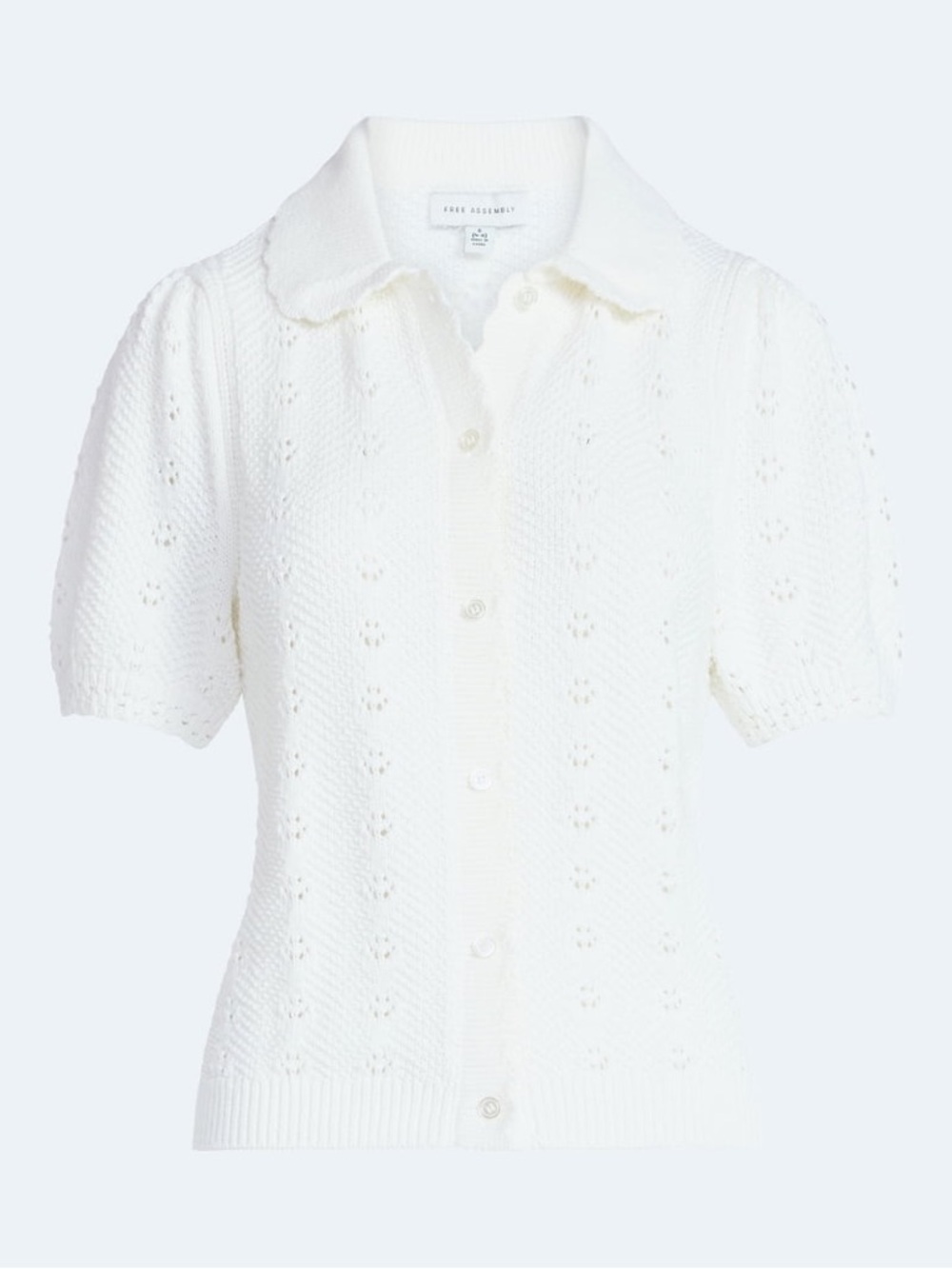 Free Assembly 100% Cotton Pointelle Peterpan Collar White Knit Cardigan NEW - Picture 4 of 7